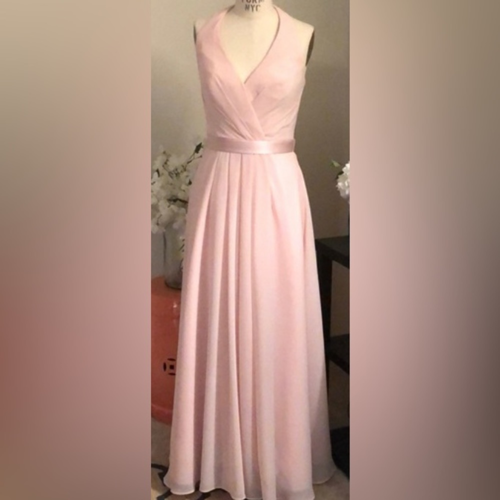 NWT White by Vera Wang Chiffon Halter Dress, Tulle‎ Bow Blush Sz 14